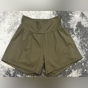 Halara Super High Waisted Yoga Shorts Longer Length Size L Olive Green
